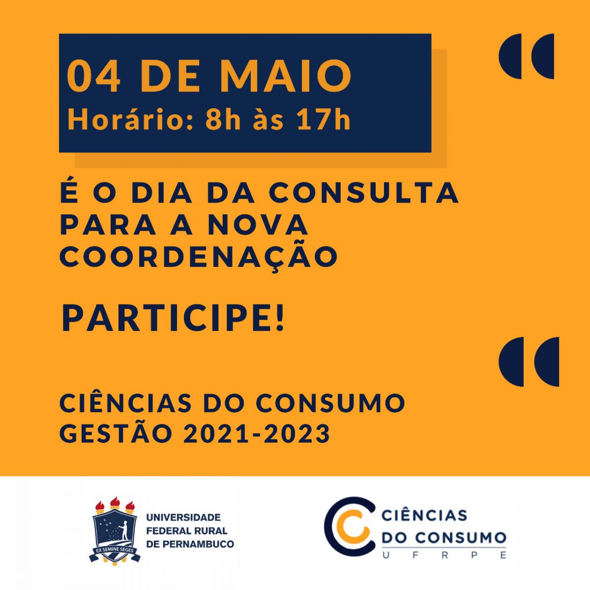 cartaz informando a consulta para coordenação do curso de ciências de consumo nesta terça (4/05)
